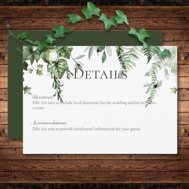 Rustic Ivy & Sage Greenery Green Wedding Details Enclosure Card (Rustic Ivy & Sage Greenery Green Wedding Details Enclosure Card)