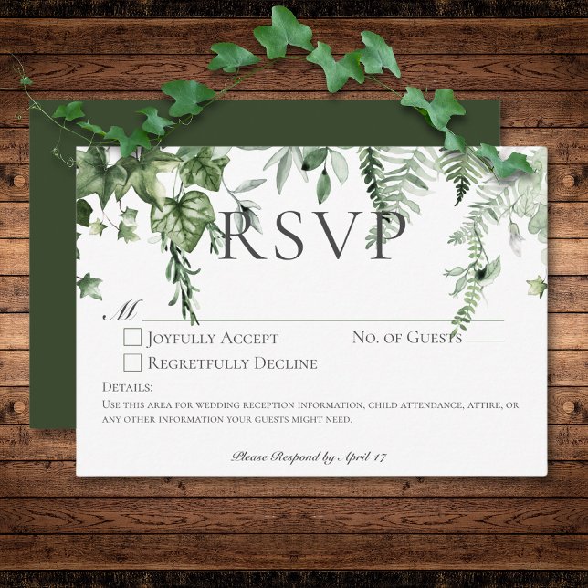 Rustic Ivy & Sage Greenery Green Wedding No Dinner RSVP Card (Rustic Ivy & Sage Greenery Green Wedding No Dinner RSVP Card)