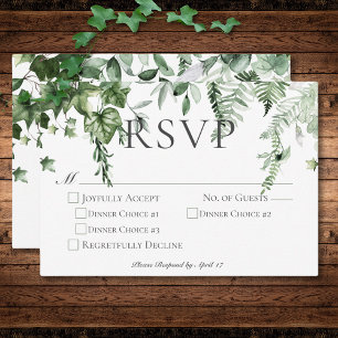 Rustic Ivy & Sage Greenery Wedding Dinner RSVP Card