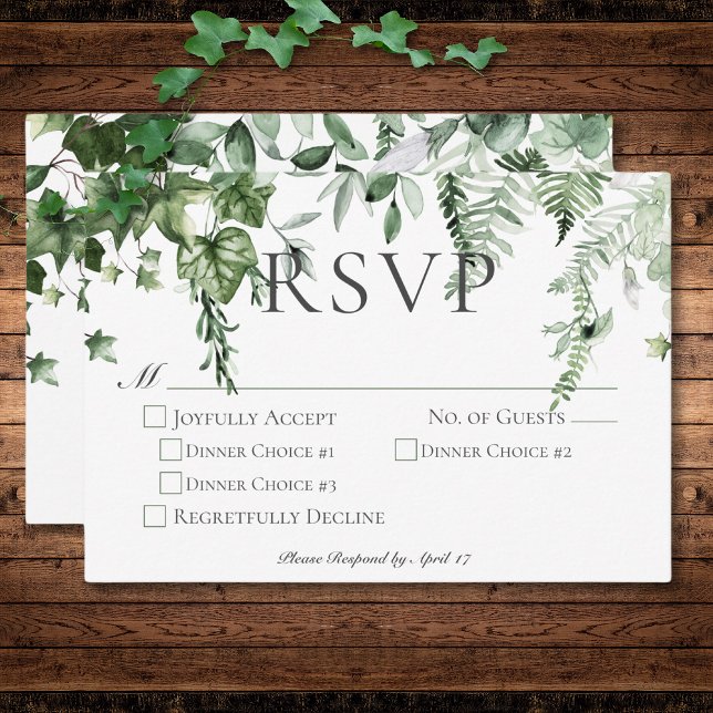 Rustic Ivy & Sage Greenery Wedding Dinner RSVP Card (Rustic Ivy & Sage Greenery Wedding Dinner RSVP Card)