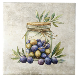 Rustic Jar of Olives Tied with Twine Faux Texture Tile