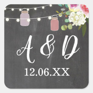 Rustic Jars Chalk Initials Lights Stickers Label