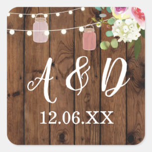 Rustic Jars Floral Initials Lights Stickers Label
