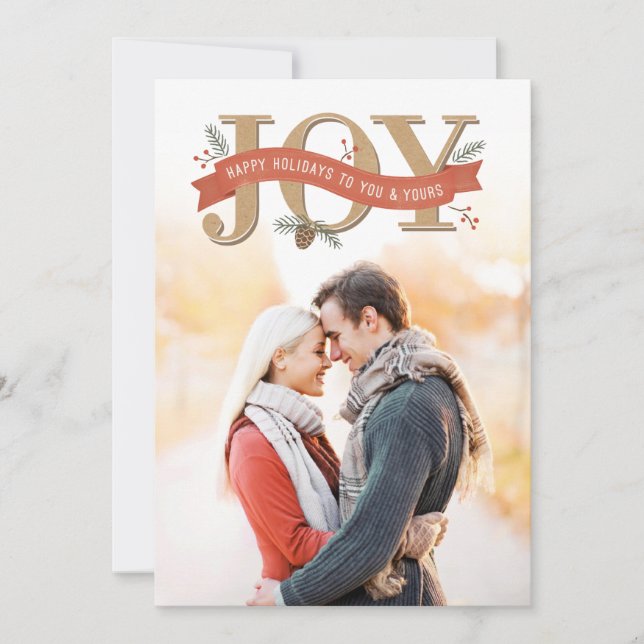 Rustic Joy Holiday Photo Card (Front)