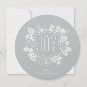 Rustic Joy Round Shimmer Silver Holiday Card