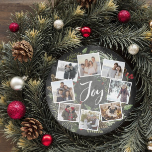 Rustic Joy Wreath   Photo Collage Christmas Holiday Card