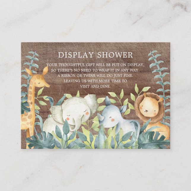 Rustic Jungle Animals Baby Gift Display Shower Enclosure Card (Front)