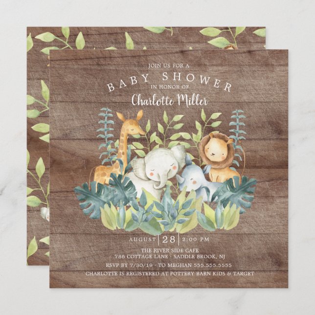 Rustic Jungle Animals Baby Shower Invitation (Front/Back)