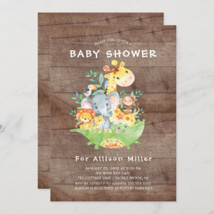 Rustic Jungle Animals Baby Shower Invitations