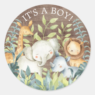 Rustic Jungle Animals It' a Boy Favour Sticker