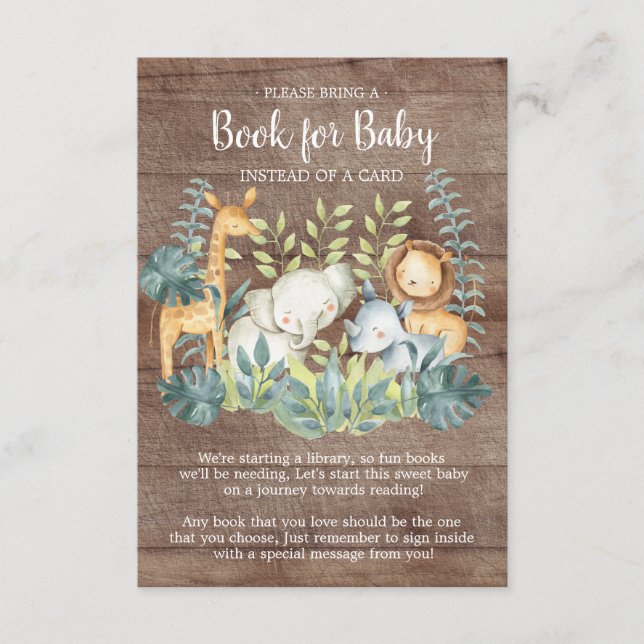 Rustic Jungle Baby Shower Book for Baby Card (Front)
