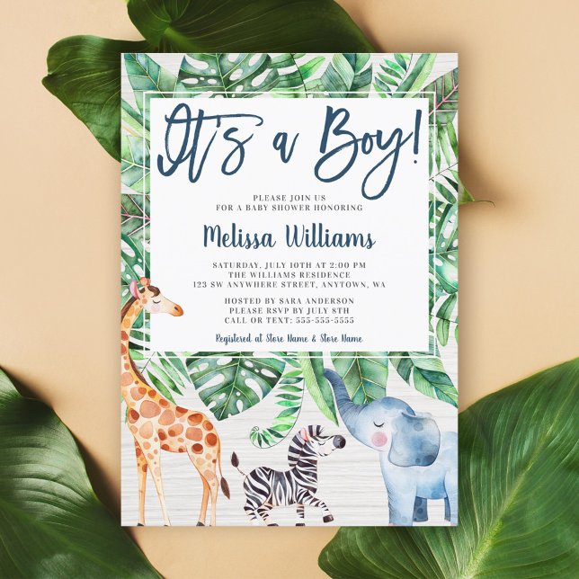 Rustic Jungle Safari Animals Boy Baby Shower Invitation (Creator Uploaded)