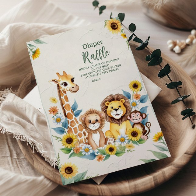 Rustic Jungle Safari Animals Raffle Diapper Enclosure Card (Creator Uploaded)