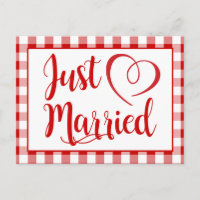 Rustic Just Married Red Gingham Checks Wedding