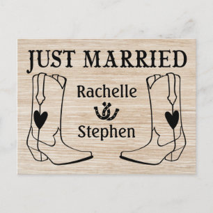 Rustic Just Married Wedding Western Country Wood Announcement Postcard