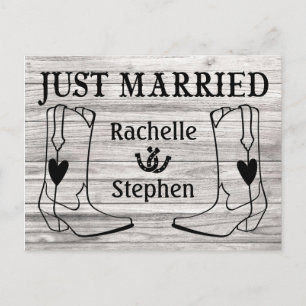 Rustic Just Married Wedding Western Country Wood Announcement Postcard