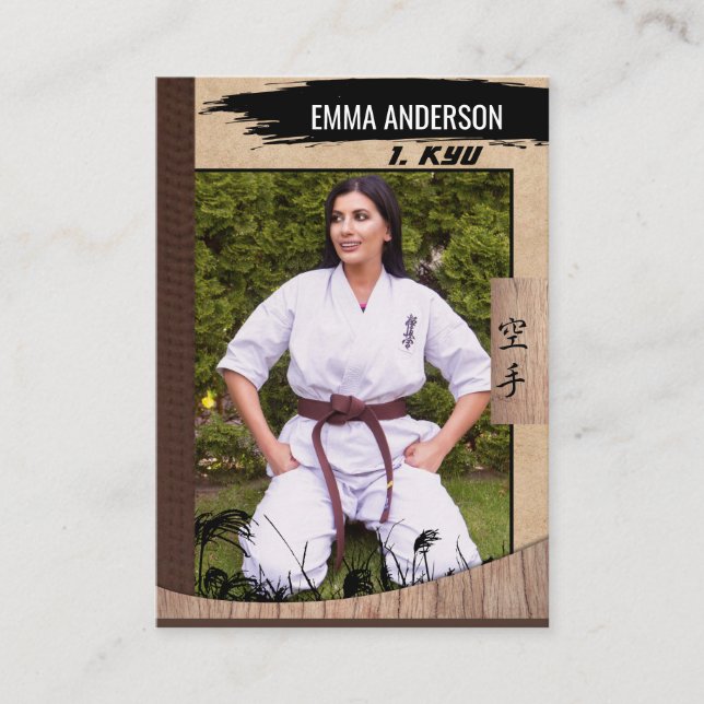 Rustic Karate Brown Belt Wood Trading Card (Front)