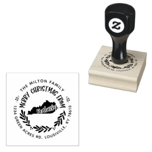 Rustic Kentucky Merry Christmas Return Address Rubber Stamp