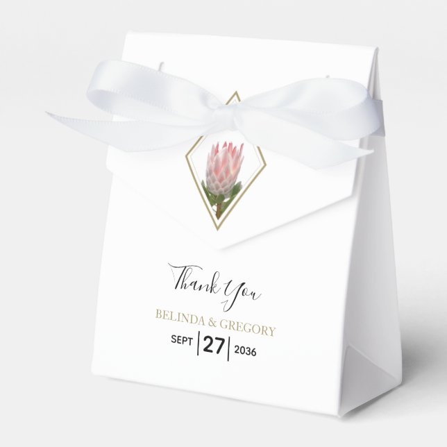 Rustic King Protea Wedding Favour Box (Front Side)