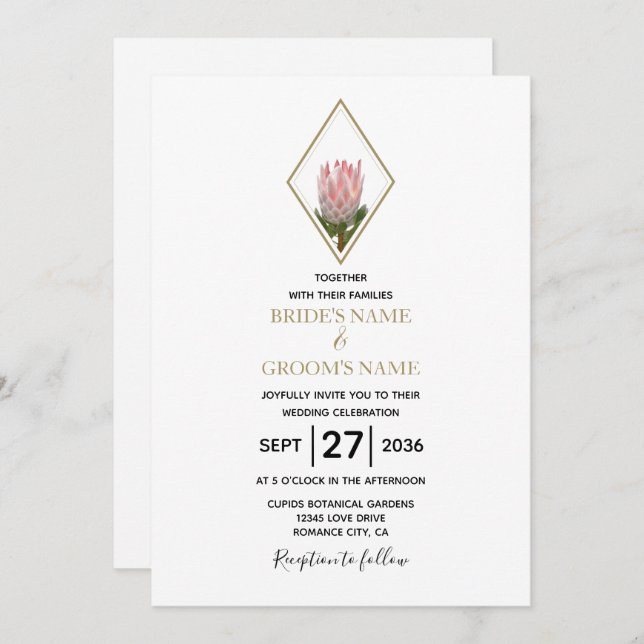 Rustic King Protea Wedding Invitations (Front/Back)