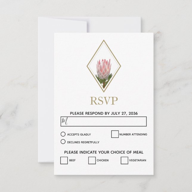 Rustic King Protea Wedding RSVP Cards (Front)