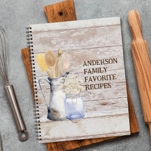 Rustic Kitchen Utensil Flower White Wooden Recipe Notebook