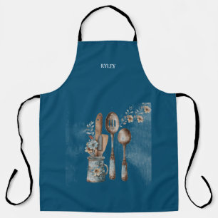 Rustic Kitchen Utensils Modern Monogram Apron