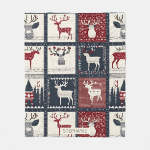 Rustic Knitted Patchwork Pattern   Nordic Fleece Blanket