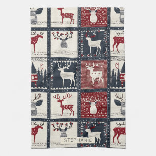 Rustic Knitted Patchwork Pattern   Nordic Tea Towel