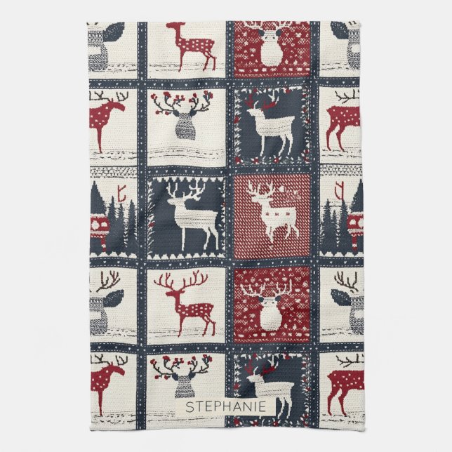 Rustic Knitted Patchwork Pattern | Nordic Tea Towel (Vertical)