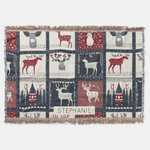 Rustic Knitted Patchwork Pattern   Nordic Throw Blanket
