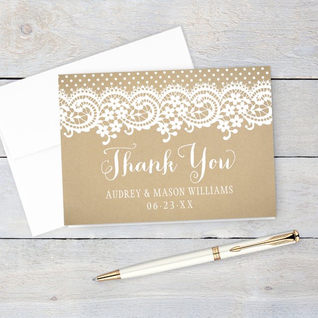 Rustic Kraft and Lace Wedding Monogram Thank You Card (Creator Uploaded)