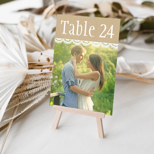 Rustic Kraft and Lace Wedding Photo Table Numbers (Creator Uploaded)