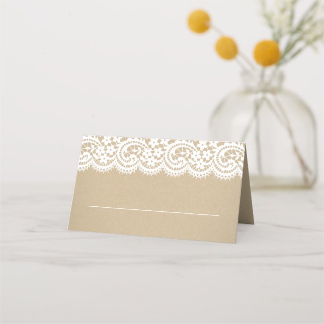 Rustic Kraft and Lace Wedding Place Card (Front)