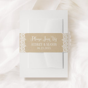 Rustic Kraft and Lace Wedding Please Join Us Invitation Belly Band