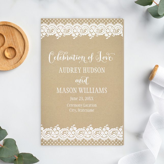 Rustic Kraft and Lace Wedding Programs (Creator Uploaded)