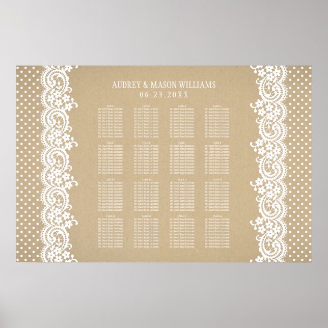 Rustic Kraft and Lace Wedding Seating Poster (Front)