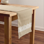 Rustic Kraft and Lace Wedding Short Table Runner<br><div class="desc">Table runner design features a charming illustrated border design of floral and dotted lace,  a custom "Celebration of Love" monogram of the bride and groom names and wedding date,  and a background with a neutral and rustic kraft brown colour (can be customised).</div>