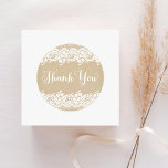 Rustic Kraft and Lace Wedding Thank You Classic Round Sticker<br><div class="desc">Wedding favour stickers in round shape feature "Thank You" in script,  a charming illustrated border design of white floral and dotted lace,  and a background with a rustic kraft brown paper textured appearance.</div>