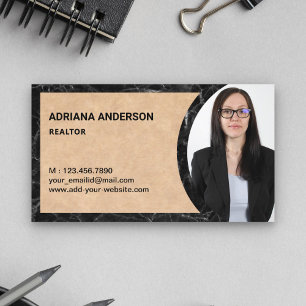 Rustic Kraft and Marble Real Estate Photo Realtor Business Card