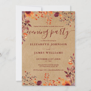 Rustic Kraft Autumn Floral Wedding Evening Party Invitation