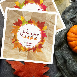Rustic Kraft Autumn Maple Leaf Family Thanksgiving Napkin
