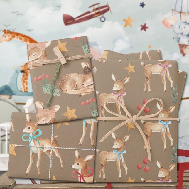 Rustic Kraft Baby's First Christmas Reindeer Party Wrapping Paper Sheet (Rustic Kraft Baby's First Christmas Reindeer Party Holiday Gift Wrapping Paper Sheets Trio)