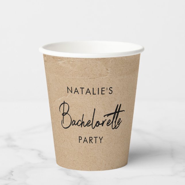 Rustic Kraft Bachelorette Party Simple Paper Cups (Front)