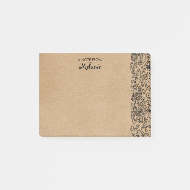 Rustic Kraft Birds Illustration Personalised Post-it Notes (Front)