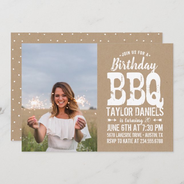 Rustic Kraft Birthday BBQ Photo Invitation (Front/Back)