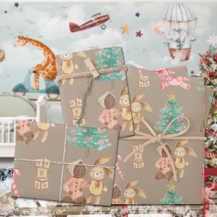 Rustic Kraft Black Baby Girl's First Christmas Wrapping Paper Sheet