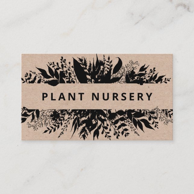 Rustic Kraft Black Bouquet Homegrown Plant Nursery Business Card (Front)