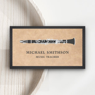 Rustic Kraft Black Clarinet Music Teacher Business Card