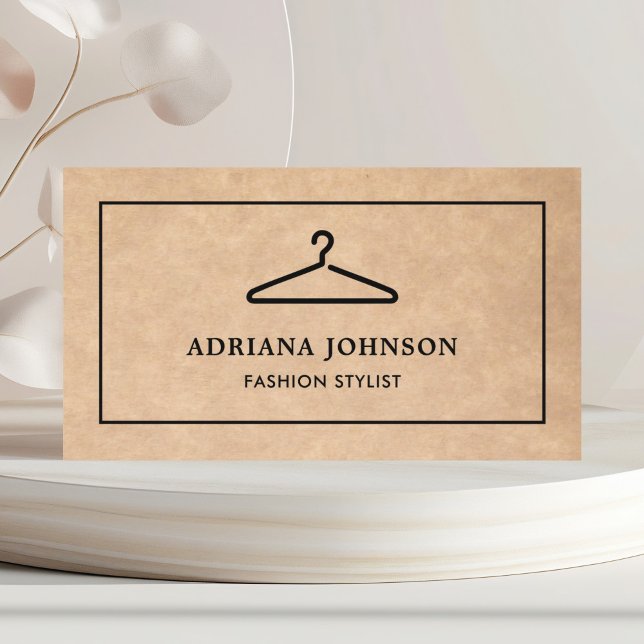 Rustic Kraft Black Clothes Hanger Fashion Stylist Business Card (Creator Uploaded)